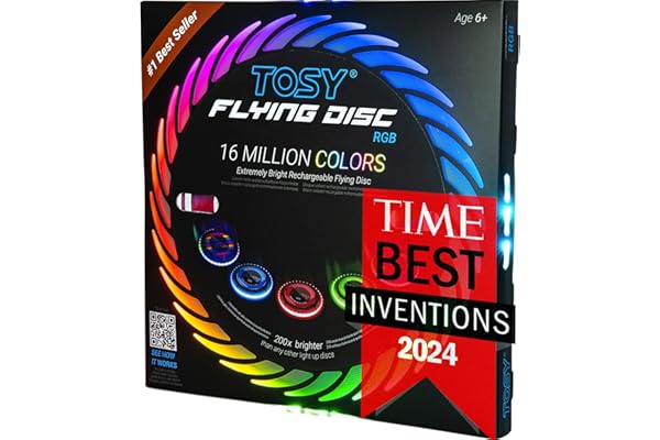 TOSY Flying Disc - 16 Millones de Colores RGB o 36 LED, Brillante, Modos Inteligentes, iluminación automática, Recargable, Regalo de cumpleaños y Navidad para niños y Adolescentes, Frisbee de 175 g