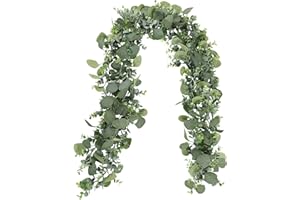LOMOHOO Eucalyptus Garlands,2 Pack 5.7ft Long Artificial Mixed Eucalyptus Leaves Vine,Greenery Garland Hanging Plants for Farmhouse Table Centerpiece Mantel Wedding Arch Christmas Decor