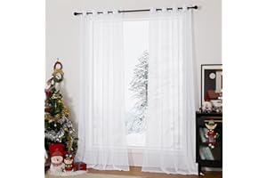 ‎PONY DANCE PONY DANCE Voile Gardinen Transparent Gardienen 2-Set H 220 x B 140 cm Vorhang Weiß Transparent Stores Gardinen mit Ösen Durchsichtige Vorhänge für Wohnzimmer Deko