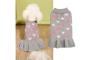 Yaopelky Pullover für kleine Hunde mit Herzmuster, Valentinstag, Welpenpullover, gestrickter Rollkragen, Haustier-Outfits, warme Hundekleidung für kleine Hunde, Katzen (Grau, S)