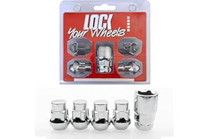 MHYMX Set of 5 Locking Wheel Nuts M12 x 1.5 with Key Kit Wheel Lock Tyre Anti-theft Screw Wheels Socket Tool for Ford Toyota Nissan Honda Mazda Chrome