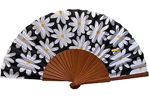 Abanico Español Marga - Madera y Algodón - 23 cm - Estuche y Funda de Yute - Accesorio de Moda - Hecho a Mano en España - Eventos y Regalos - Colección Flowers - Tusitala Barcelona