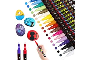 LUZOON Feutre Acrylique pour Galet, 18 Couleurs Marqueur Peinture Feutres Acryliques Etanche Permanents pour Graffiti,Oeuf,Céramique,Toile,Porcelaine,Bois,Papier Noir--0.7 mm Pointe Fine