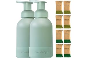 RAINDROP CLEAN Raindrop Sustainable Hand Soap Starter Pack, 2x Reusable Foaming Glass Dispenser Bottles and 8x Eco-friendly Hand Wash Refill Tablets and, Multipack, for Kitchen and Bathroom (Greenflood)