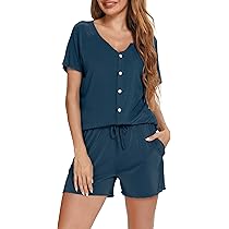 Normann Pigiama Donna Maniche Corte Con Faro | Pantaloncini E Maglietta In Cotone | Blu Marino Taglia Large
