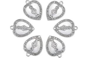 DanLingJewelry 50 pcs Virgin Mary Mother Heart Charms Pendant Silver Tone Italian Medal Pendant Catholic Religion