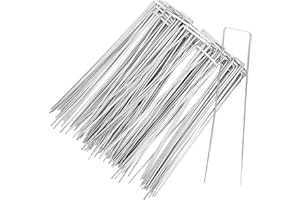 BSSMMAI Lot de 50 piquets de jardin lourds en acier - Longueur : 200 mm - Largeur : 40 mm - Diamètre : 2,3 mm - Pinces en acier galvanisé pour sécuriser les toiles anti-mauvaises herbes, filets et tuyaux pour