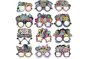 DPKOW New Year's Eve Glasses 2026 Happy New Year's Eve Party Favour Photo Props Accessories, Glitter Laser Black Gold Silver Neon Colorful Multicolored Brilliant