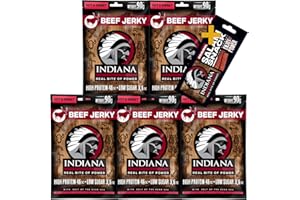 ‎INDIANA JERKY Indiana Beef Jerky Hot&Sweet, Geschenkbox High Protein Trockenfleisch, ohne Zuckerzusatz, Gluten-frei, Sea Salted (5 x 90g) + Salami Snack 18g