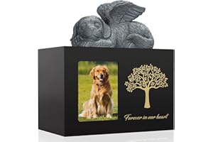 The7boX Urne pour Chien Urne Funeraire Chien Bois Noir Urne Chien pour Cendres Livré avec Chien Ange et Sac à Cendres
