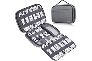 Lacdo Organizer Tragbares Elektronisches Zubehör Aufbewahrungstasche, Kabel Taschenkoffer, 6-Lagige Ladekabel mit großer Kapazität Aufbewahrungsorganisator für Kabel, SD-Karte, Grau