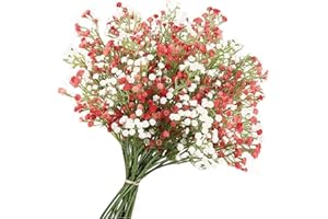 Briocht 6PCS Artificial Flowers Bouquets – Real Touch Babys Breath Faux Flowers, Pink & White Fake Gypsophila for Wedding, Party, DIY Floral Arrangements, Home Decor & Table Centerpieces