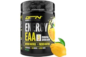 GEN GERMAN ELITE NUTRITION EAA Energy Mix - 500 g - Amino Matrix + Focus Matrix - Boissons énergétiques sans sucre - Avec caféine, taurine, guarana, N-acétyl-L-tyrosine - Pre Workout Booster - Vegan (Citron)