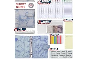 KASTLO A6 PU Leather 51pcs Budget Binder Notebook - Money Saving Wallet with Plastic Money Wallet Organiser, Label Sticker, Ruler - Budget Planner & Cash Envelopes for Cash Stuffing Wallet UK - Blue