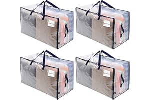 VENO Bolsa Organizadora Gruesa de Gran Tamaño con Asas Fuertes y Cremalleras para Viajes, Transporte,Universitario, Mudanza, Camping, Embalaje, Esenciales para la Casa(Transparente, Pack de 4)