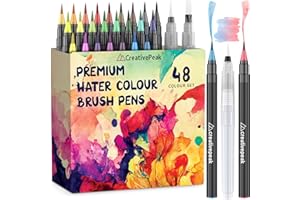 Creativepeak Watercolour Brush Pens, 48 Vibrant Soft Tip Colouring Markers w/ 2 Blending Brushes, Watercolour Brush Pen Set for Calligraphy, Lettering, Colouring & Journaling, Premium Art Supplies