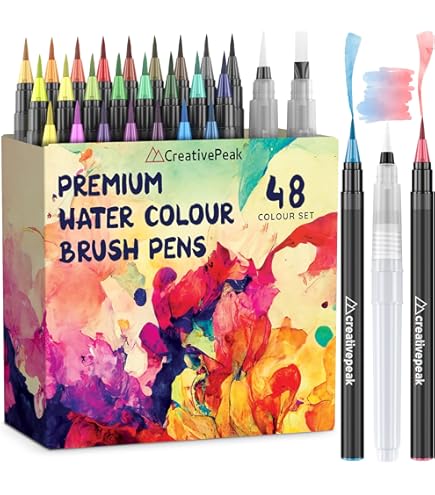 12 Feutres Pinceaux Aquarelle Arteza - Tons De Mer - Pinceau à Eau Inclus - Fournitures Artistiques