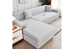 ‎WULTNICEW WULTNICEW Sofabezug Sofaschoner Sofa Überzug 2 Sitzer, Stretch SofaÜberwurfe Pets Dog Couch überzug Sofaschutz, Ecksofa für L Form Erfordert Zwei Couchbezug(2SITZER, Hellgrau)