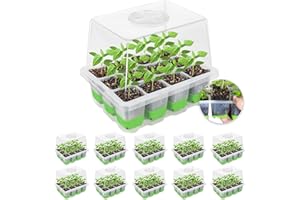 MIXC Lot de 10 plateaux à semences, 120 cellules réutilisables, propagateur de graines avec couvercles, kit de germination pour germination et croissance en serre, jardin, vert