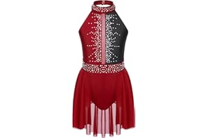 Alvivi Vestido de Patinaje Artístico para Niña Maillot Ballet con Falda Tul con Pedrería Brillante Leotardo Gimnasia Disfraz de Bailarina 5-16 Años