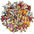 FINGOOO 100 Pieces Butterfly Wooden Buttons Vintage Wood Buttons with 2 Holes for DIY Sewing Crafting ，1 Inch