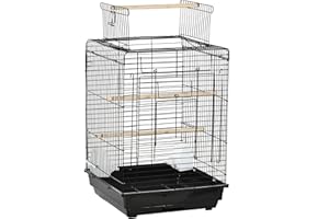 PawHut Cage à Oiseaux en métal avec mangeoires perchoirs Plateau Amovible poignée dim. 40L x 40l x 59H cm Noir