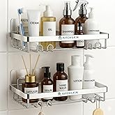 KITCH & KIN 2-Piece Stainless Steel Bathroom & Washroom Organizer Shelf – Dual Mount Wall Storage Rack with Self Adhesive or 