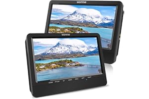 WONNIE 10,5" Tragbare Auto 2 Monitore DVD Player 4 Stunden Kopfstütze Monitor Fernseher 1024 * 600 Bildschirme, Unterstützung USB/SD/AV IN&Out (1Host +1 Slave)
