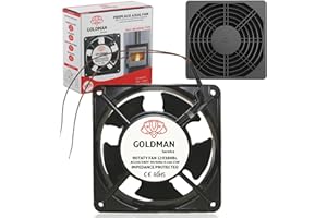 GOLDMAN SERVICE | Ventola Assiale ad Alta Temperatura con Griglia e Filtro per Inserti da Camino | Silenziosa con Pale Metalliche Potenti | Dimensioni: 120×120×38 mm (23 W)