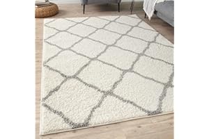 THE RUGS Shaggy Rug – Modern Moroccan Design Rugs for Living Room, Bedroom, Hallway, 3 cm Thick Area Rugs, (Moroccan Ivory/Grey, 160x230cm)