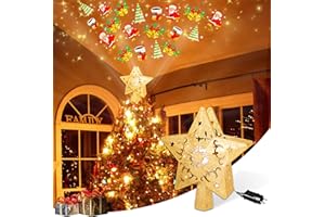 iLitLuk Stern Weihnachtsbaumspitze Christbaumspitze Beleuchtet mit Eingebautem Rotierendem LED-Projektor Pentagramm Tannenbaumspitze Projektion Nachtlicht Stern Topper für Christbaumschmuck Neujahr