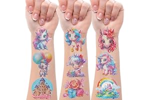 ‎DROOKAEN Drookaen 12 Blätter Glitzer Tattoo Kinder Motive mit Einhorn & Regenbogen, Einhorn Tattoo Kinder, Wasserdichte Kindertattoos Aufkleber, Temporäre Tattoos für Mädchen, Mitgebsel Kindergeburtstag