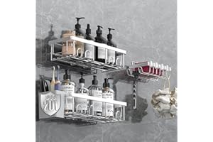 AceMining 3 Pack Argent Rangement Salle de Bain, Etagere Salle de Bain, Etagere Douche Adhésifs, Rangement et Organisation avec Crochets, Douche sans Percage