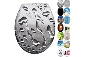 JNGLGO Toilet Seat with Soft-Close Mechanism, Antibacterial Toilet Seat with Toilet Lid, Oval Toilet Seat Duroplast for Easy Cleaning, Dew Drops
