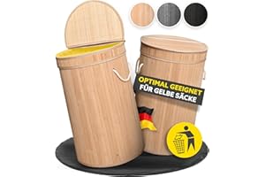 Handfill Gelber Sack Ständer aus stabilem Bambusholz - passend für gelbe Säcke aus Deutschland - geruchsdichte Mülltonne ideal als gelber Sack Mülleimer - Müllsackständer - Mülleimer gelber Sack