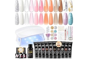 COSCELIA Kit Ongle Gel UV Complet 37PCS,Poly Extension Gel Kit 10 Couleurs 16ML avec Lampe Base Top Coat et 6pc Acrygel Ongle Acrylique Poudre Pailleté Manucures