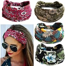 8 Fasce Per Capelli Floreali In Chiffon, Morbide E Larghe, Boho Chic, Multicolore (rosa, Verde, Blu, Nero), Per Donna E Ragazza - 6