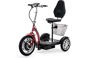VELECO ZT16 - Scooter de mobilité 3 roues - Entièrement assemblé et prêt à l'emploi - Grandes roues - Facile à manœuvrer - Freins avant et arrière - Panier à provisions amovible(Rouge)