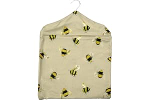 JOLEE TABLECLOTHS Jolee Fabrics Premium Oilcloth Peg Bags with Wooden Hanger - Large Waterproof Peg Bag, Clothes Clip Storage Perfect for Any Washing Line (Taupe Honey Bees Peg Bag)