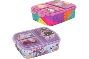 GERILEO Pack de 2 Sandwicheras Infantiles de Frozen y Princesas - Niños y Niñas - Diseño Práctico y Divertido, Tapa Hermética, 3 Compartimentos - Almuerzos Saludables - Libre de BPA (Frozen + Princesas)