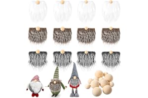 Lusofie 12pcs Gnome Beard for Crafting - Pre Cut Xmas Gnome Beard Faux Fur Fabric with Wood Balls - Christmas Making Kit for Easter Christmas Craft Supplies(Black, White and Gray)