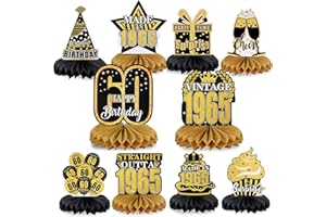 Huiguli Centrotavola Compleanno, 10 Pz Centrotavola a Nido d'Ape Decorazioni, Nero Oro Centrotavola Compleanno Decorazione, 60° Compleanno Toppers da Tavolo per Uomini e Donna per Feste di Compleanni