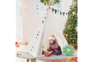 BlueWood Tipi Zelt für Kinder, Kinderzelt Spielzelt mit Gepolsterter Decke, Lichterkette, Tragetasche, Segeltuch Kinderzelt, Teepee Spielzelt - weiß
