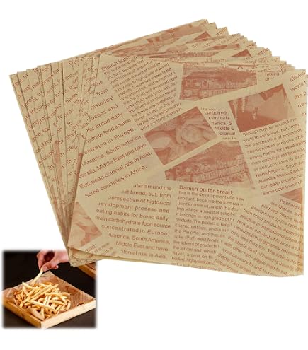 Culinavog 150 Feuilles Papier Emballage Alimentaire Rétro 15x15 Cm - Anti-Graisse Résistant Pour Sandwichs, Burgers, Frites Et Snacks