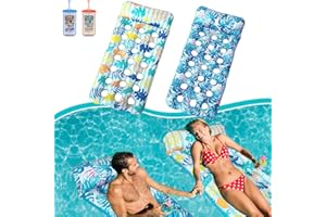 Weeupolfun Hamaca de Agua Inflable, 2 Pcs Hamaca Flotante para Adultos Juguetes de Playa, Flotador de Piscina con Estampado de Hojas de Palma con Tema de Selva Tropical para Fiesta de Verano