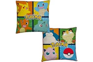 Pokémon Officially Licensed Square Cushion | Retro Design Featuring Pikachu, Squirtle, Charmander, Jigglypuff, Snorlax Stuffed Super Soft Pillow Reversible 2 Sided | Perfect For Any Children's Bedroom