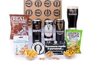 Guinness Irish Stout & Snack Hamper, With Official Guinness Glass, Beer Gift For Men - Draught, Original & Murphy's 440ml Stout Hampers - Gift Set for Men by QWERTY Beer Box