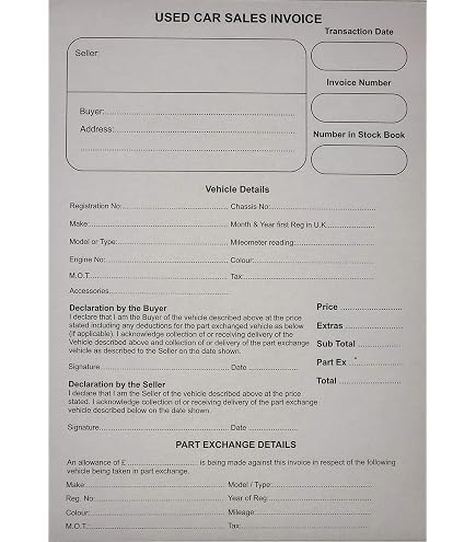 Used Car Sales Invoice Receipt Pad – A5 Duplicate NCR Forms For Vehicle Trade (100 Sheets)