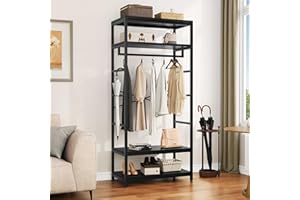 YITAHOME Appendiabiti con Portascarpe, Attaccapanni da Pavimento con 4 Ripiani, Porta Abiti Industriale, Scaffale per Abbigliamento, per Ingresso Corridoio Soggiorno, Nero