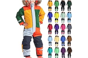 Schneeanzug Kinder Winter Warm Skianzug Wasserdicht Winddicht Winteranzug Einteilige Softshellanzug Schneeoverall mit Abnehmbarer Kapuze Reflektierenden Matschanzug Skioverall für Jungen Mädchen